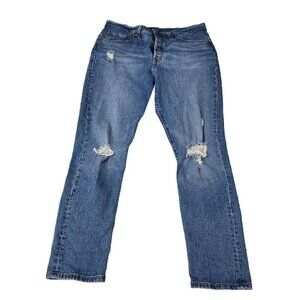 Levis 501 Jeans Womens 31 Blue Denim Button Fly Distressed Raw‎ Hem High-Rise
